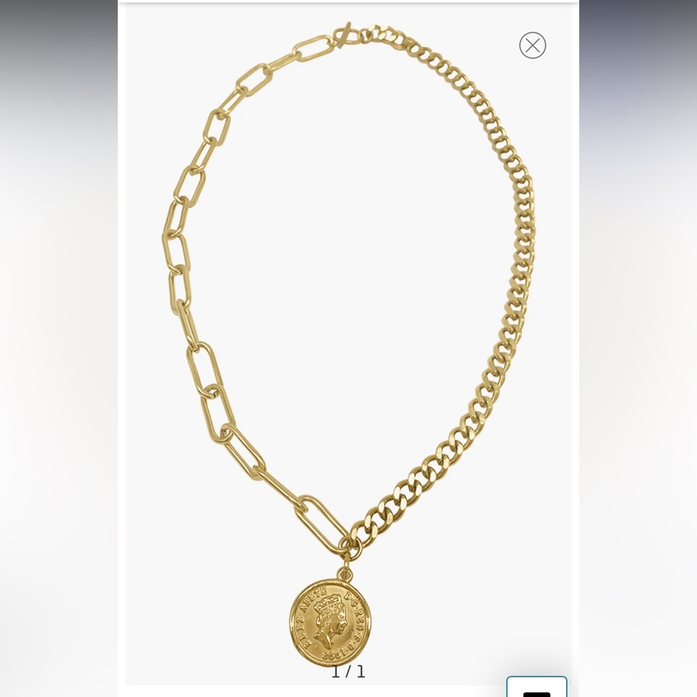 Adornia Water Resistant Mixed Chain Gold Coin Necklace New - Picture 4 of 8